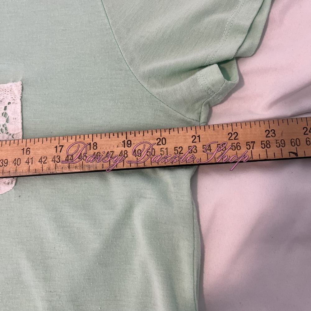 Rue21 Mint Green Knit V-Neck Short Sleeve T-Shirt XL Lace Pocket  Pullover - Picture 5 of 7
